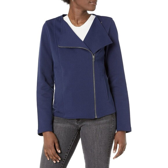 The Drop Caralyn Moto Zip Up Jacket Navy Size XXS NWT - Picture 2 of 8